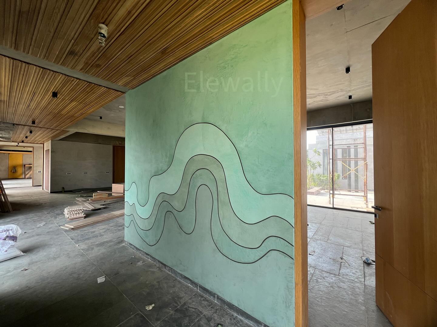 Wall mid-transformation with texture applied